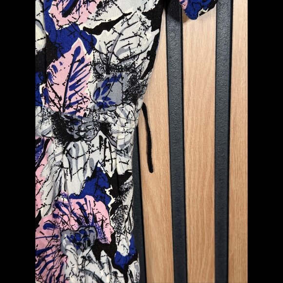 Joni Blair Shirt Dress 7 Womens Multicolor Short Sleeve Collared Leafy Floral - Picture 8 of 10